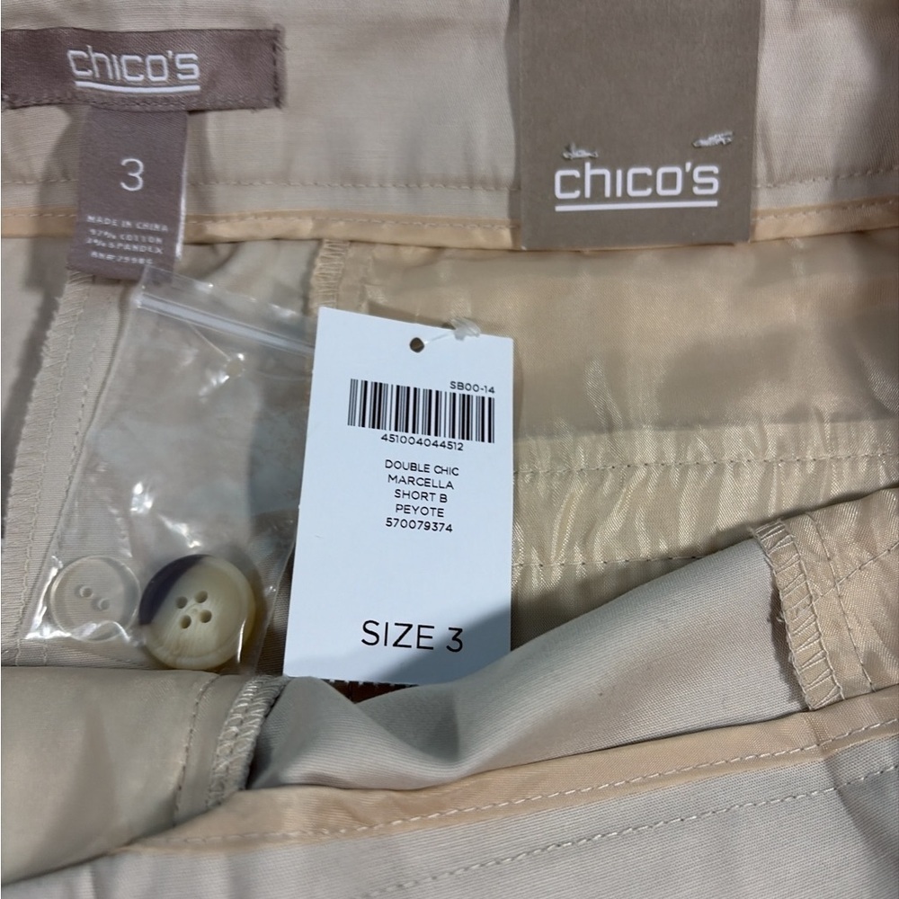 Chicos Shorts Size 3 Beige Pockets Flat Front Bermuda Cotton Blend - Picture 5 of 10